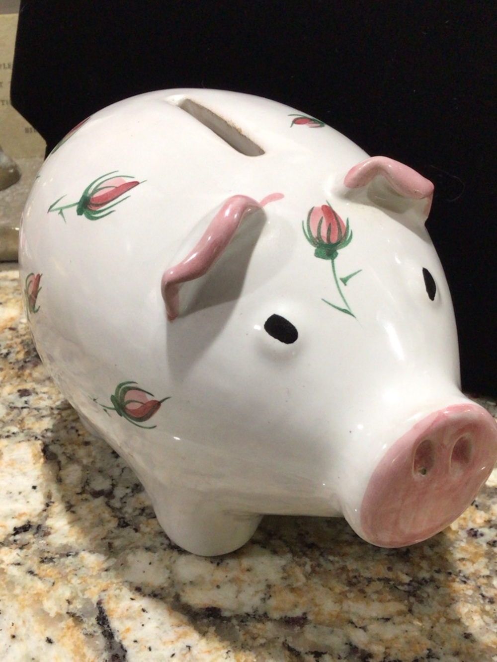 Ceramic Piggy Bank with Pink Roses and Floral Motif Made In Italy